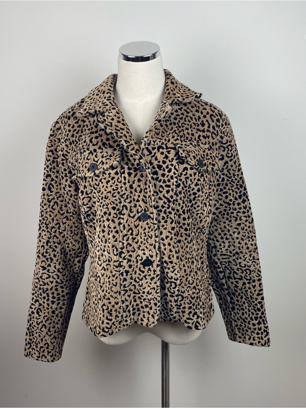 Monterey Bay Tan Brown Black Leopard Animal Print Jacket Coat Women Size 10